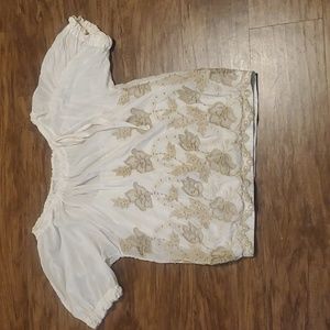 Alberto Makali large Lace Beaded Silk Cotton Blend Floral Blouse